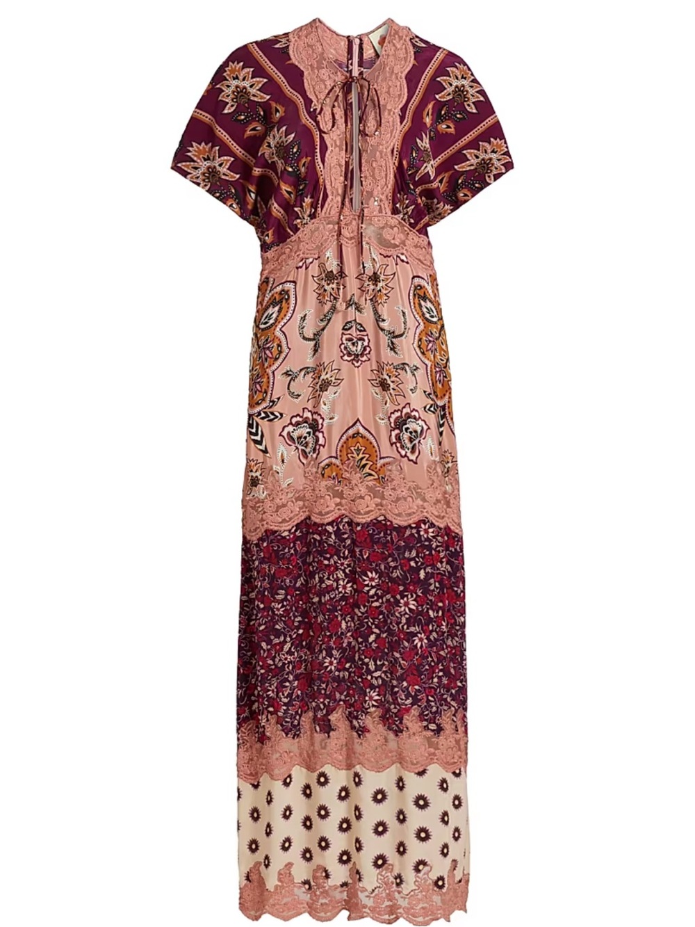 FARM Rio Mixed Paisley Tiered Lace-Trim Maxi Dress in Pink and Purple - Picture 6 of 7